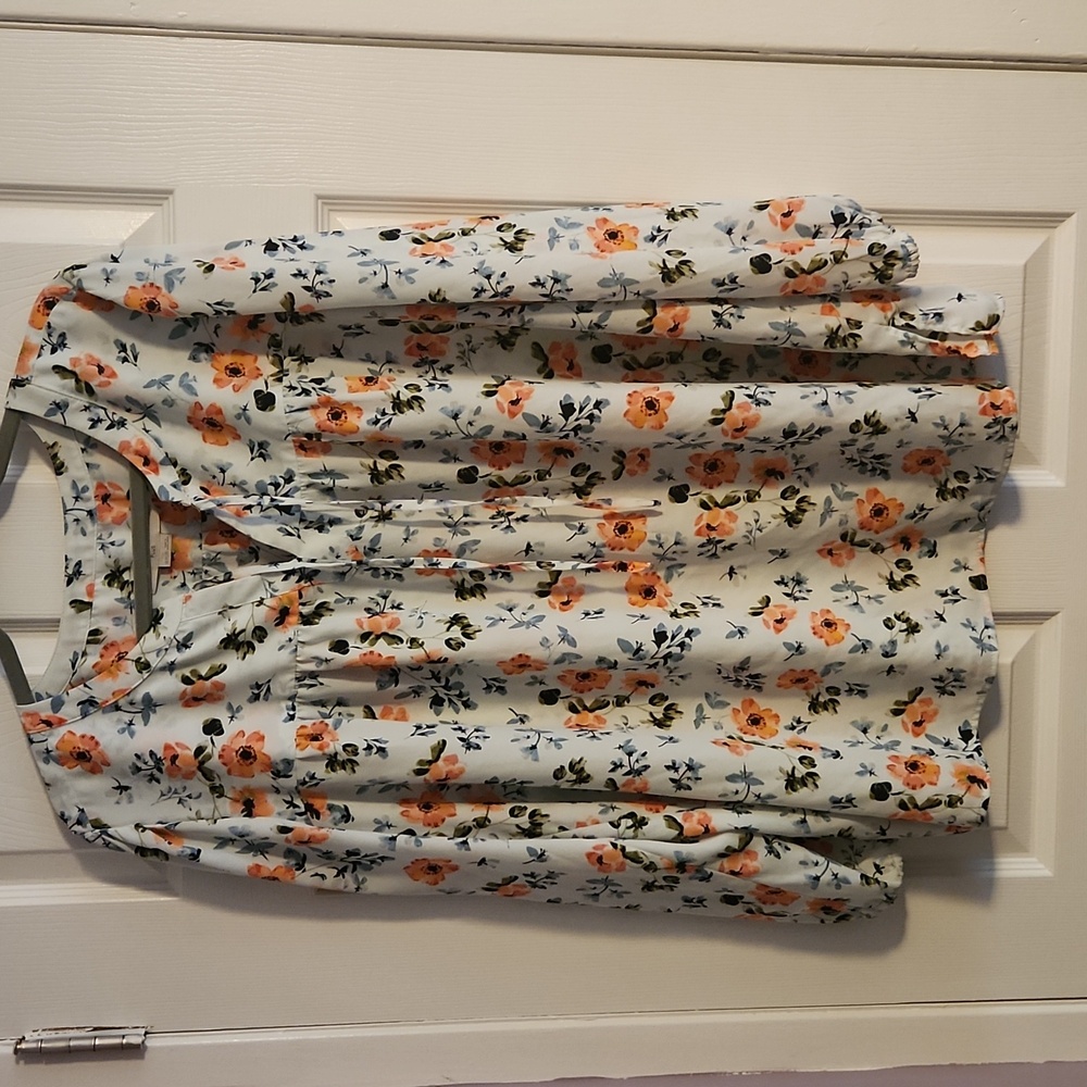 LOFT Floral Print Shirred Split Neck Blouse Plus